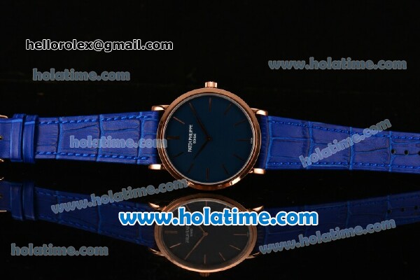 Patek Philippe Calatrava Miyota OS2035 Quartz Rose Gold Case with Blue Dial and Stick Markers - Click Image to Close